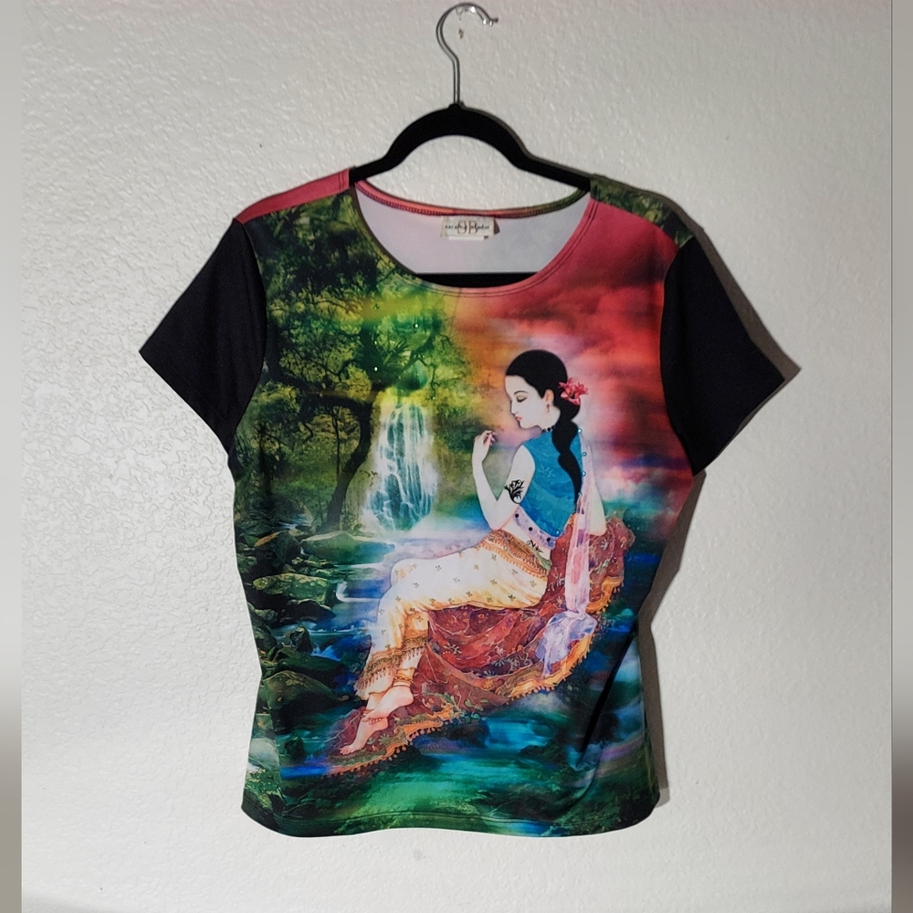 Sarah B Studio Y2k Vtg Multi Rhinestone Embellished Women By Water Top Size XL